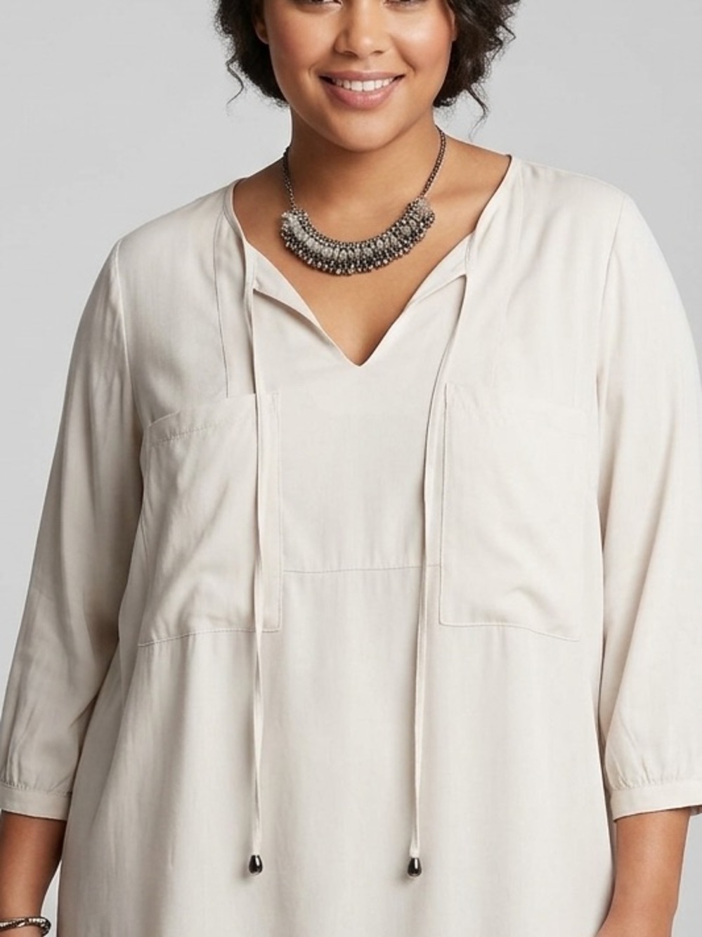 😍SHOW SPECIAL ADDITION ELLE Oatmeal Beige Long Sleeve V Neck Blouse size 18